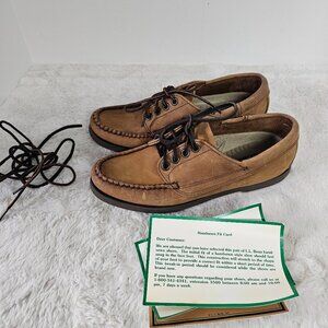 Deadstock L. L. Bean Brown Blucher lace Up Leather Moccasins Hand Sewn 7N